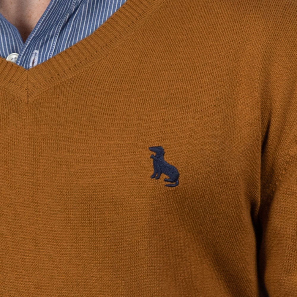 Camel Slim Fit V-Neck Sweater for Men by