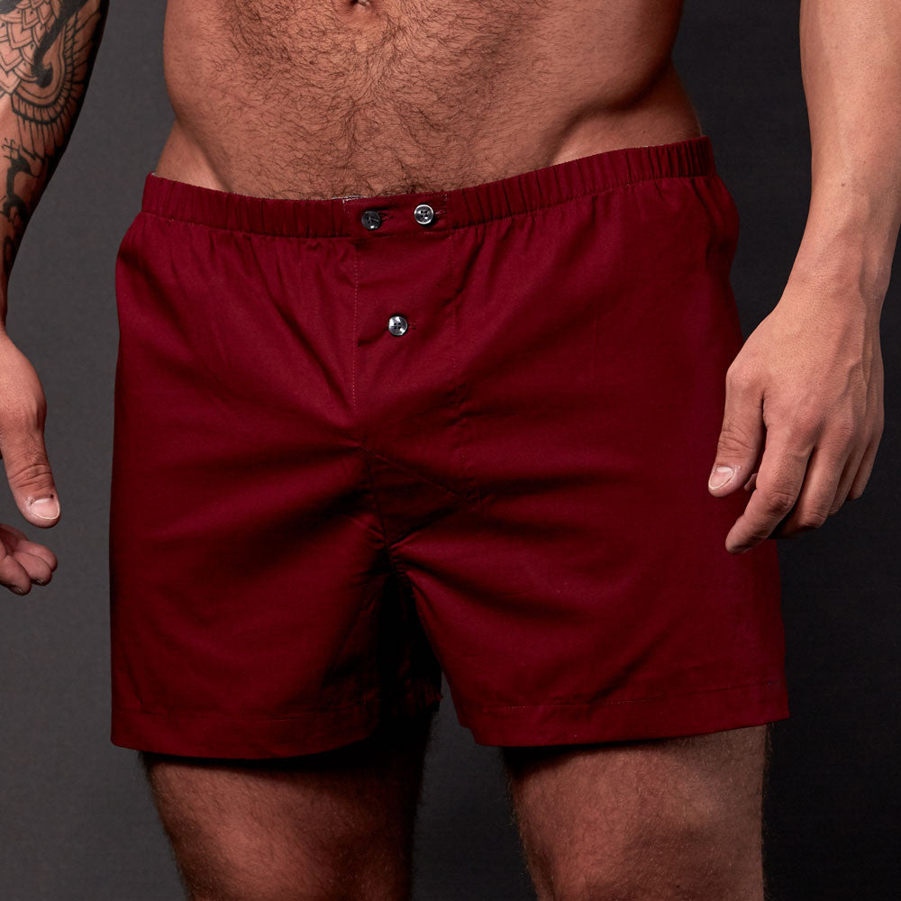 "KARL" - SOLID BURGUNDY SLIM-CUT BOXER SHORT - MADE IN USA