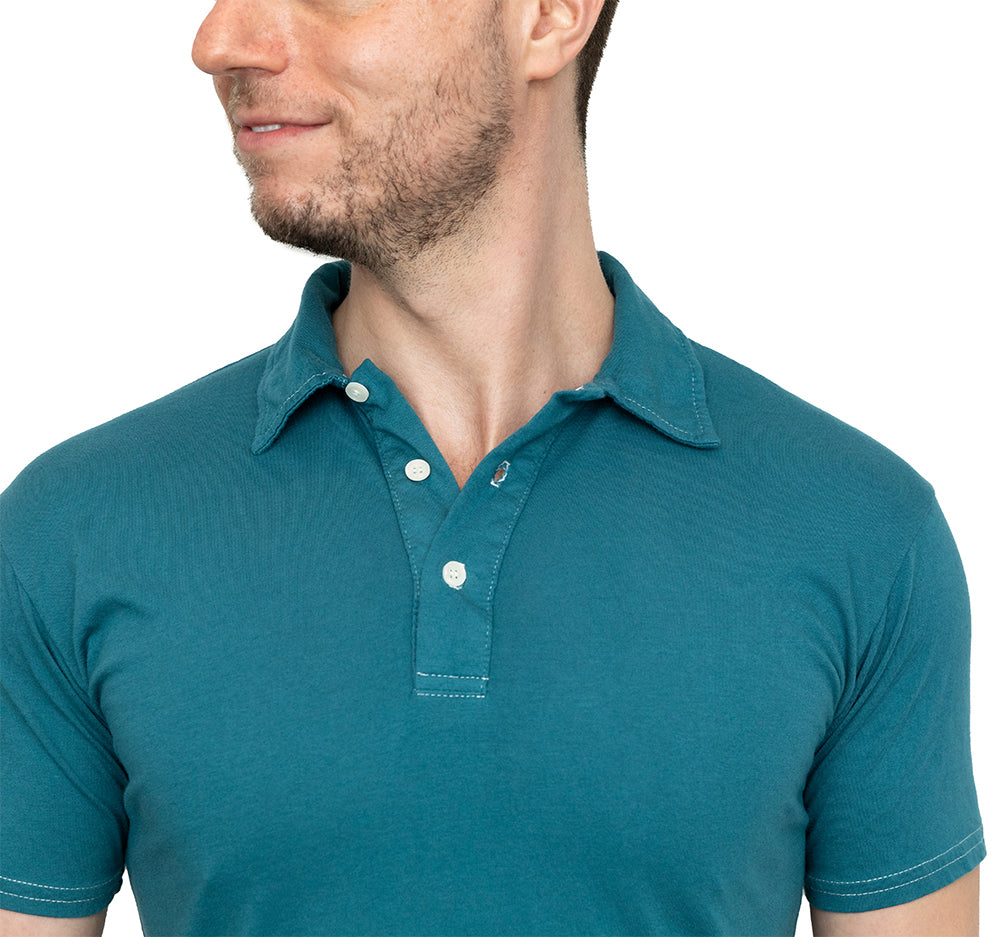 Organic Cotton Jersey Polo Shirt in Teal Blue