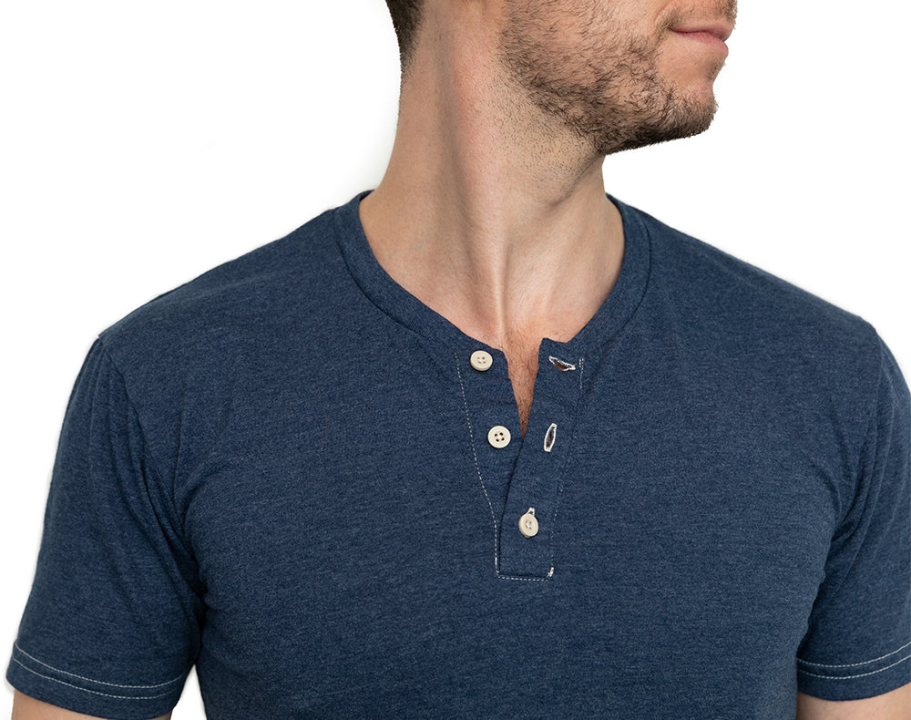 Short Sleeve Henley Tee in Navy Blue Heather