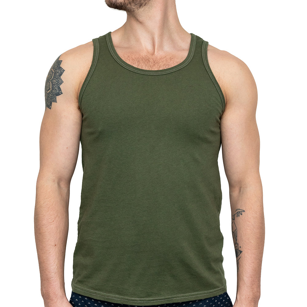 The &quot;Bruiser&quot; Cotton Tank Top in Dark Army Green