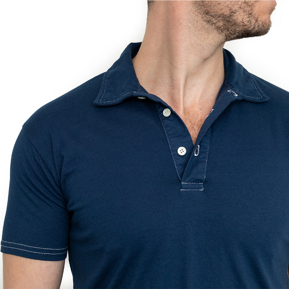 Organic Cotton Jersey Polo Shirt in Officer Blue