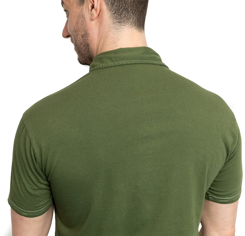 Organic Cotton Jersey Polo Shirt in Martini Olive Green