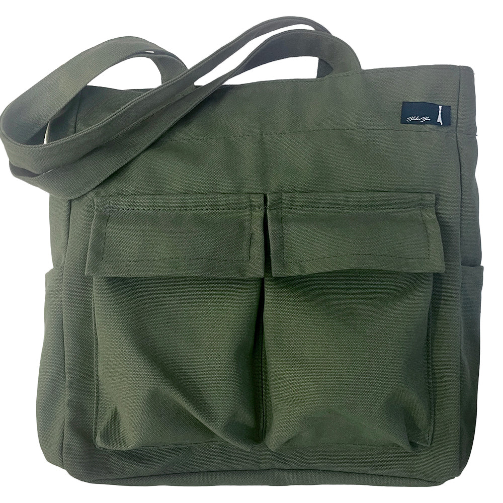 Cargo Tote in Military Olive Green Canvas