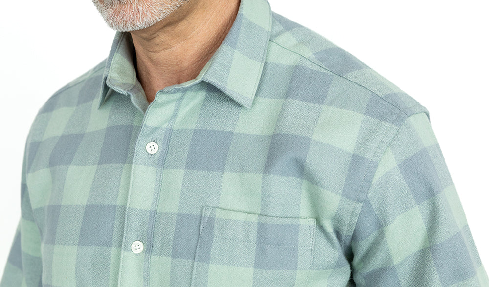 DEYOUNG Long Sleeve Brushed Cotton Shirt in Sage Oversized Check