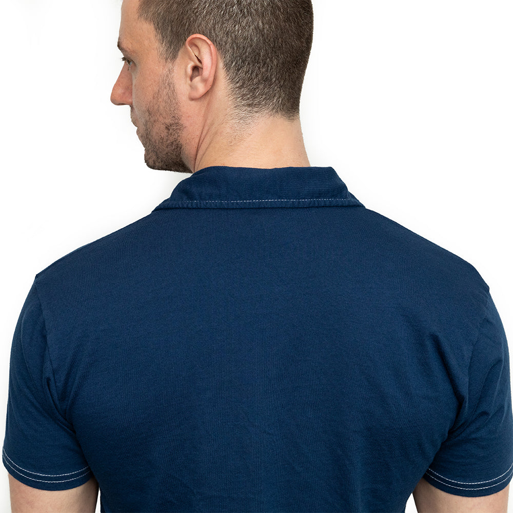 Organic Cotton Jersey Polo Shirt in Officer Blue