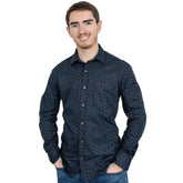 ANDREWS Long Sleeve Shirt in Navy Blue Traditional Japanese Snowflake Print