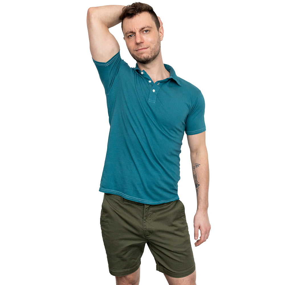 Organic Cotton Jersey Polo Shirt in Teal Blue