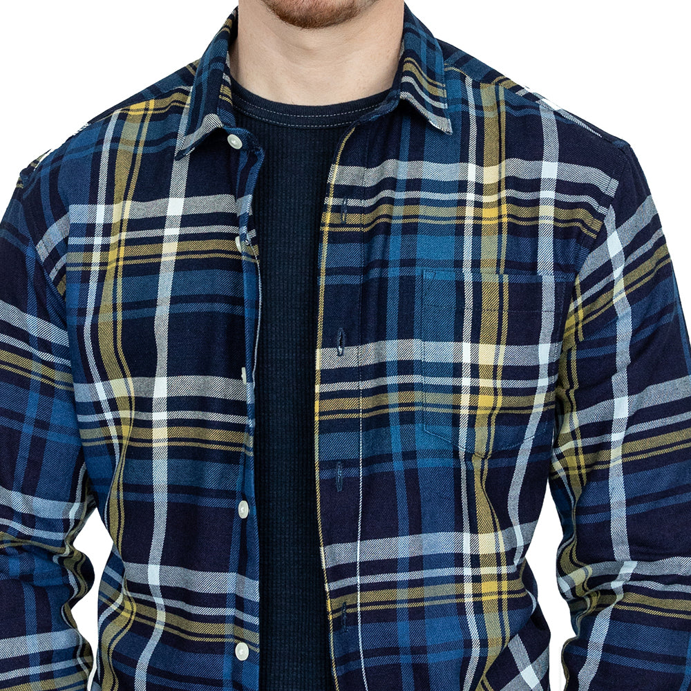 GARRETT Long Sleeve Shirt in Navy Cobalt Gold Check