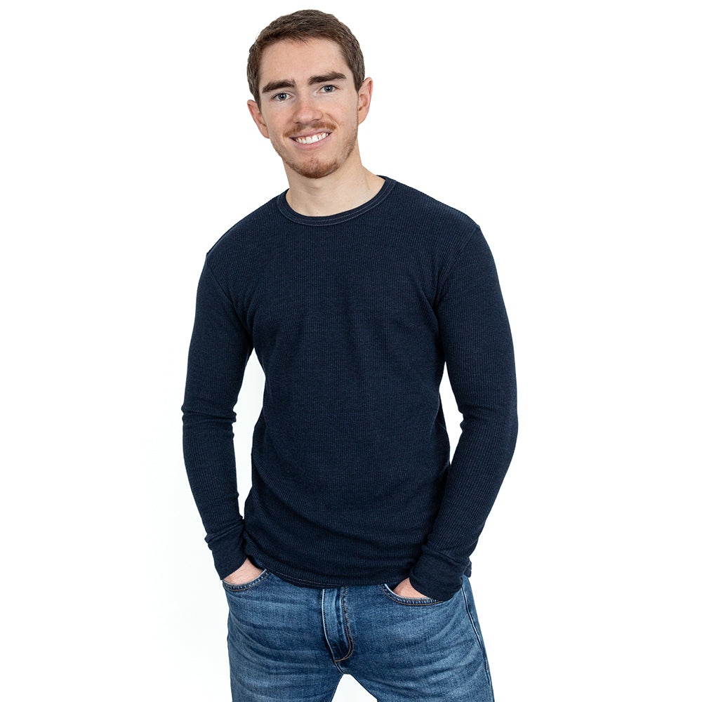 Blue Black Organic Cotton Blend Waffle Stitch Thermal Shirt