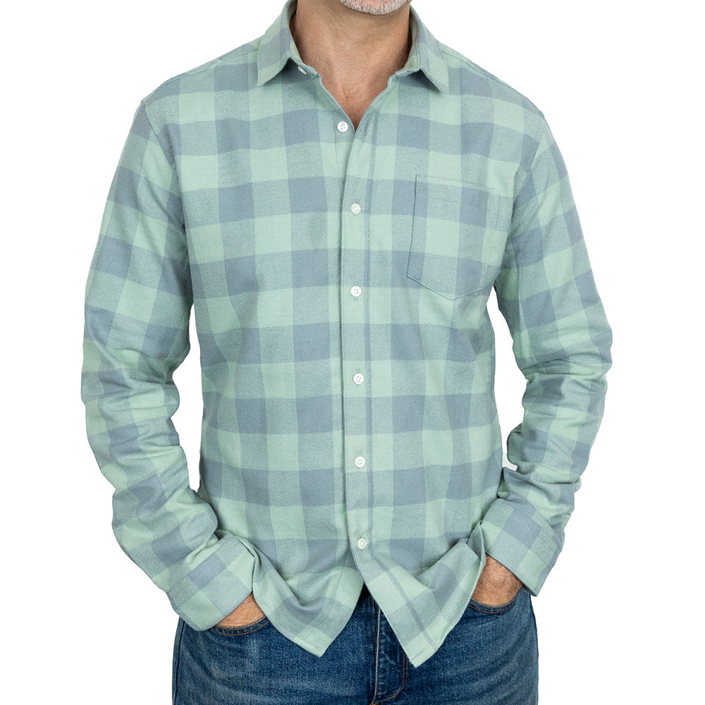 DEYOUNG Long Sleeve Brushed Cotton Shirt in Sage Oversized Check