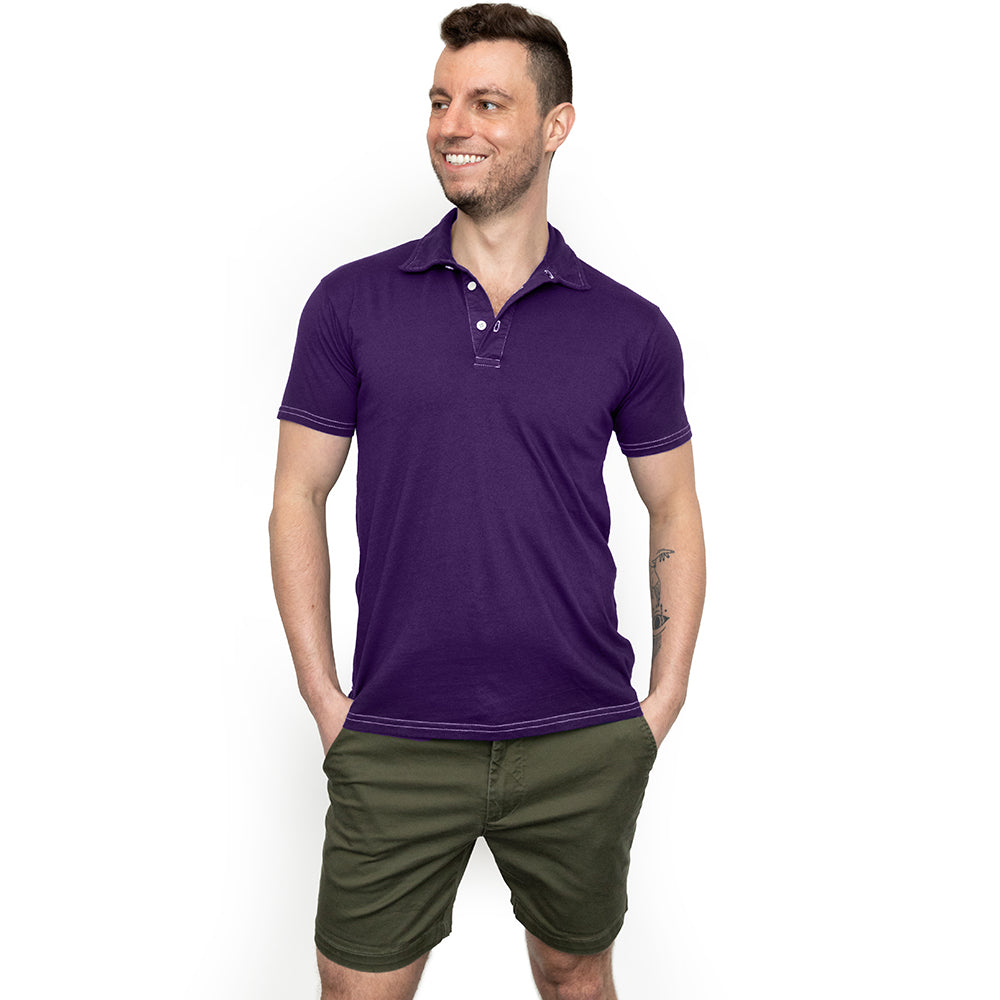 Organic Cotton Jersey Polo Shirt in Royal Purple