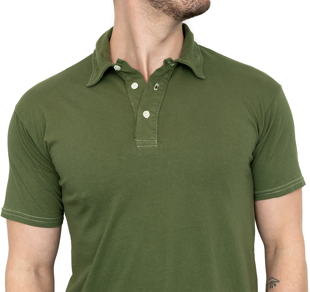 Organic Cotton Jersey Polo Shirt in Martini Olive Green