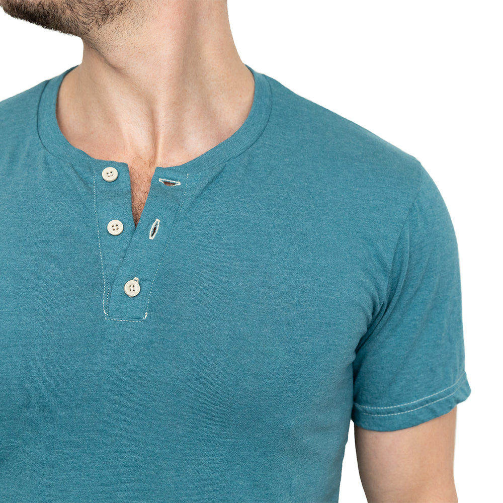 Short Sleeve Henley Tee in Teal Blue