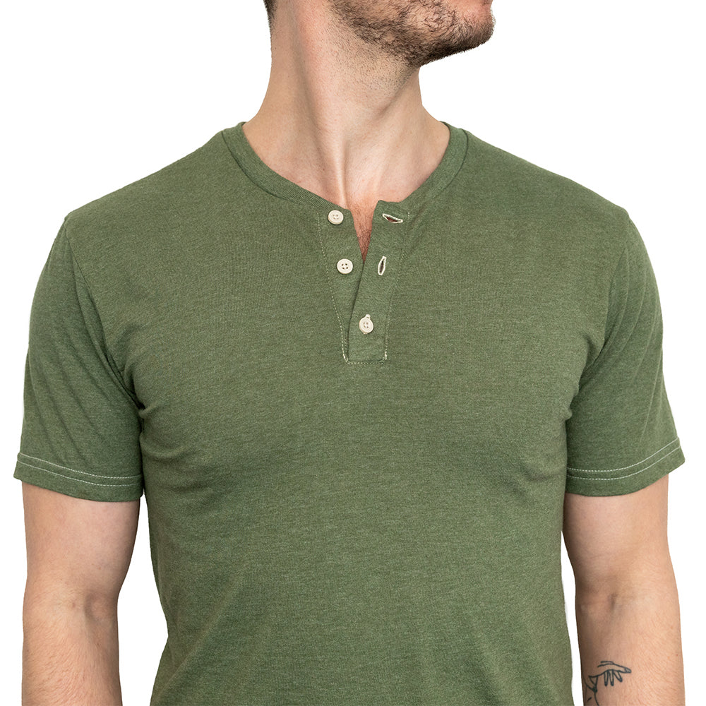 Short Sleeve Henley Tee in Army Green Heather