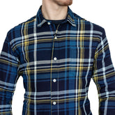 GARRETT Long Sleeve Shirt in Navy Cobalt Gold Check