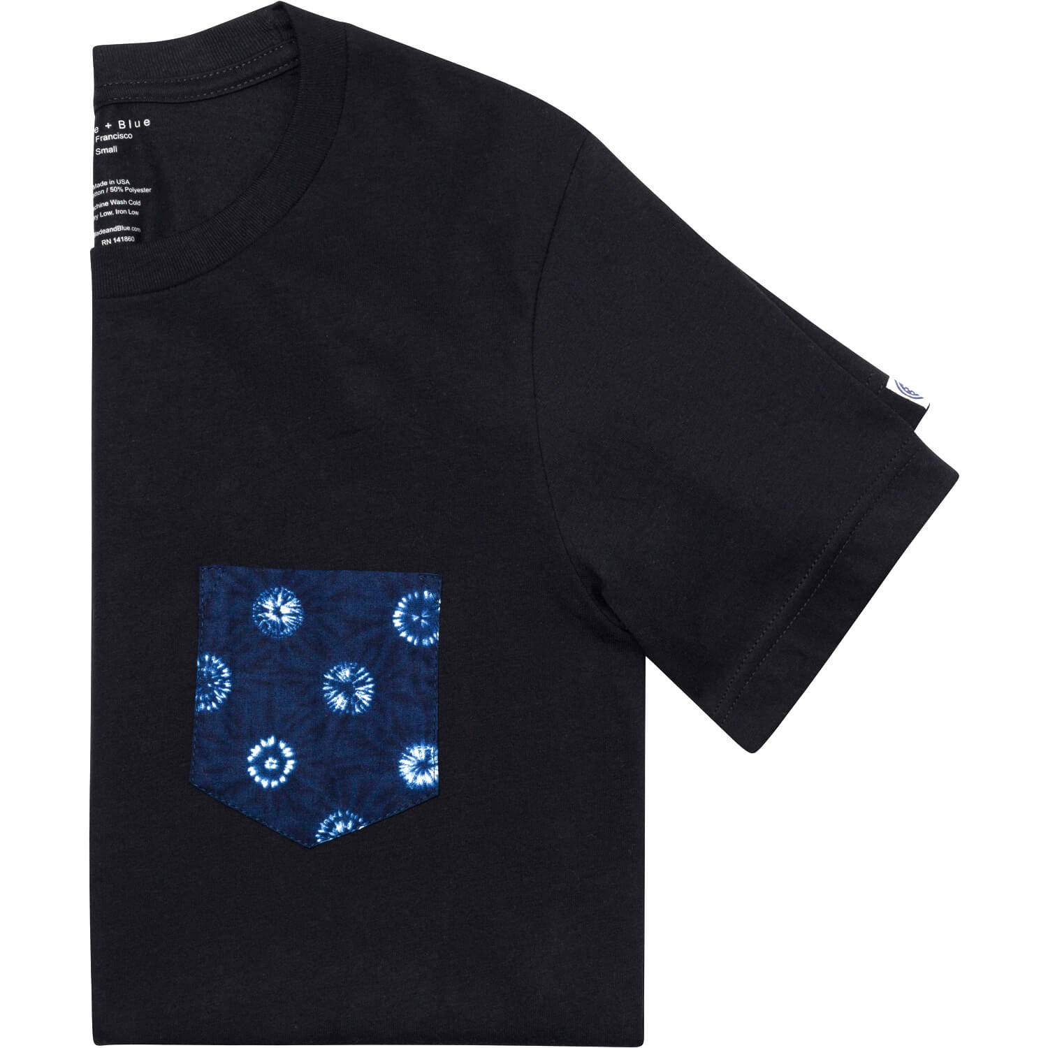 Black With Blue-Black Japanese Shibori Pocket T-Shirt