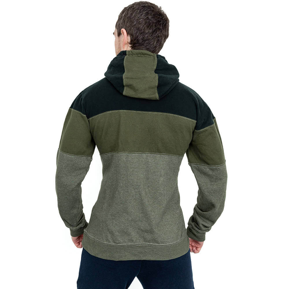 Army Green Colorblock Stripe Popover Hoodie