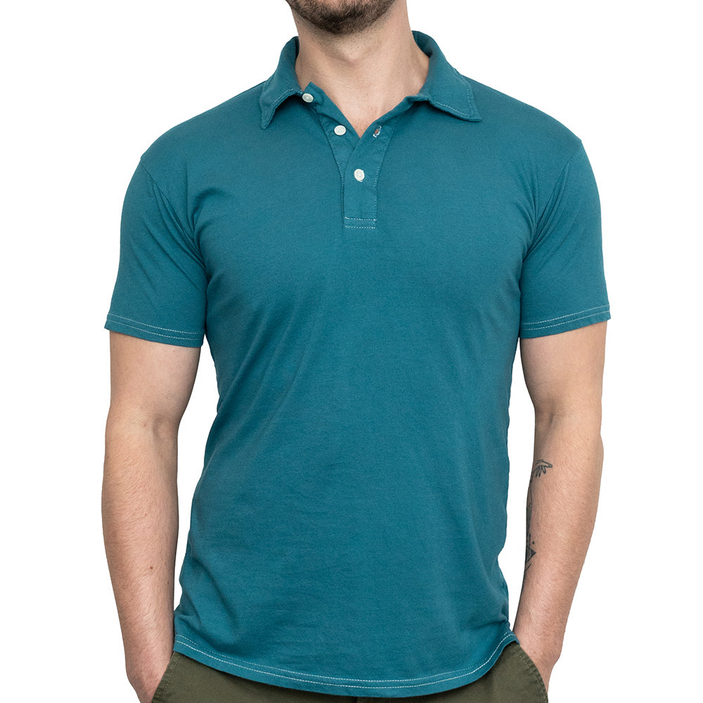 Organic Cotton Jersey Polo Shirt in Teal Blue