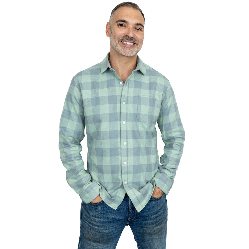 DEYOUNG Long Sleeve Brushed Cotton Shirt in Sage Oversized Check