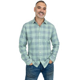 DEYOUNG Long Sleeve Brushed Cotton Shirt in Sage Oversized Check