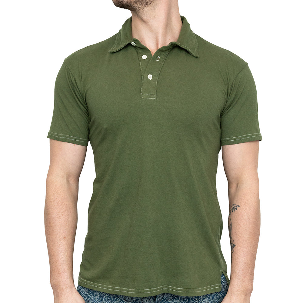 Organic Cotton Jersey Polo Shirt in Martini Olive Green