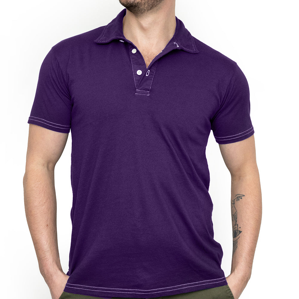 Organic Cotton Jersey Polo Shirt in Royal Purple