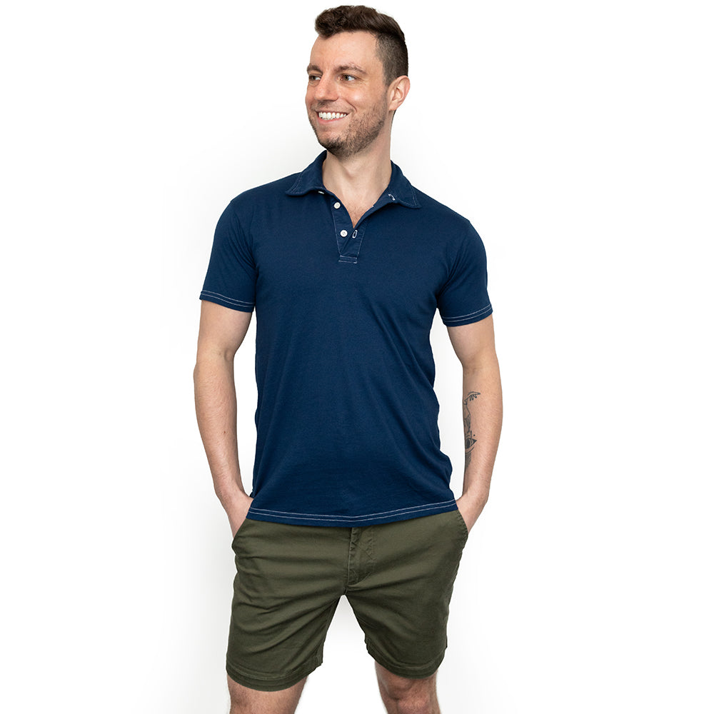 Organic Cotton Jersey Polo Shirt in Officer Blue