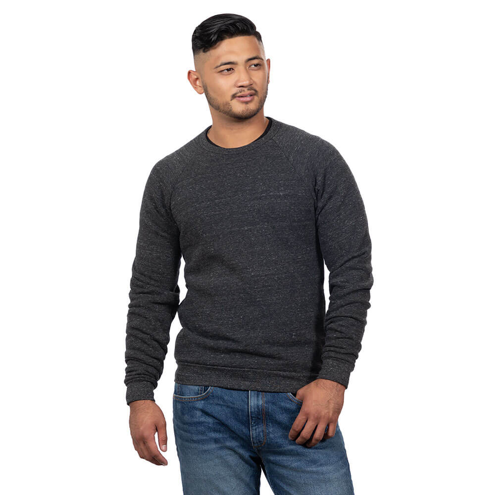 Charcoal Grey Marled Raglan Crewneck Sweatshirt - Made in USA