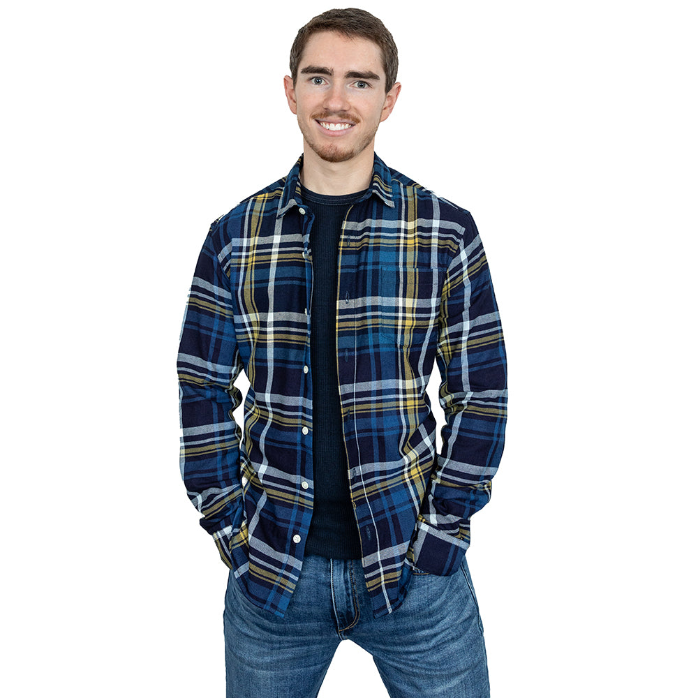 GARRETT Long Sleeve Shirt in Navy Cobalt Gold Check