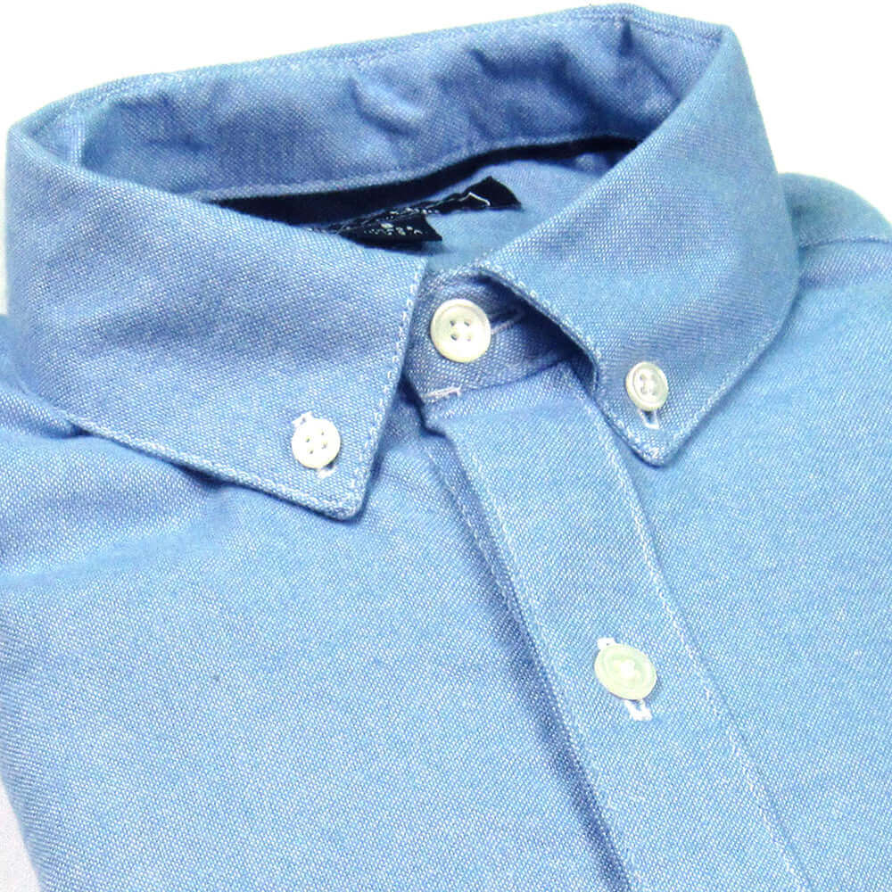 MICKEY Brushed Cotton Long Sleeve Shirt in Light Blue Melange