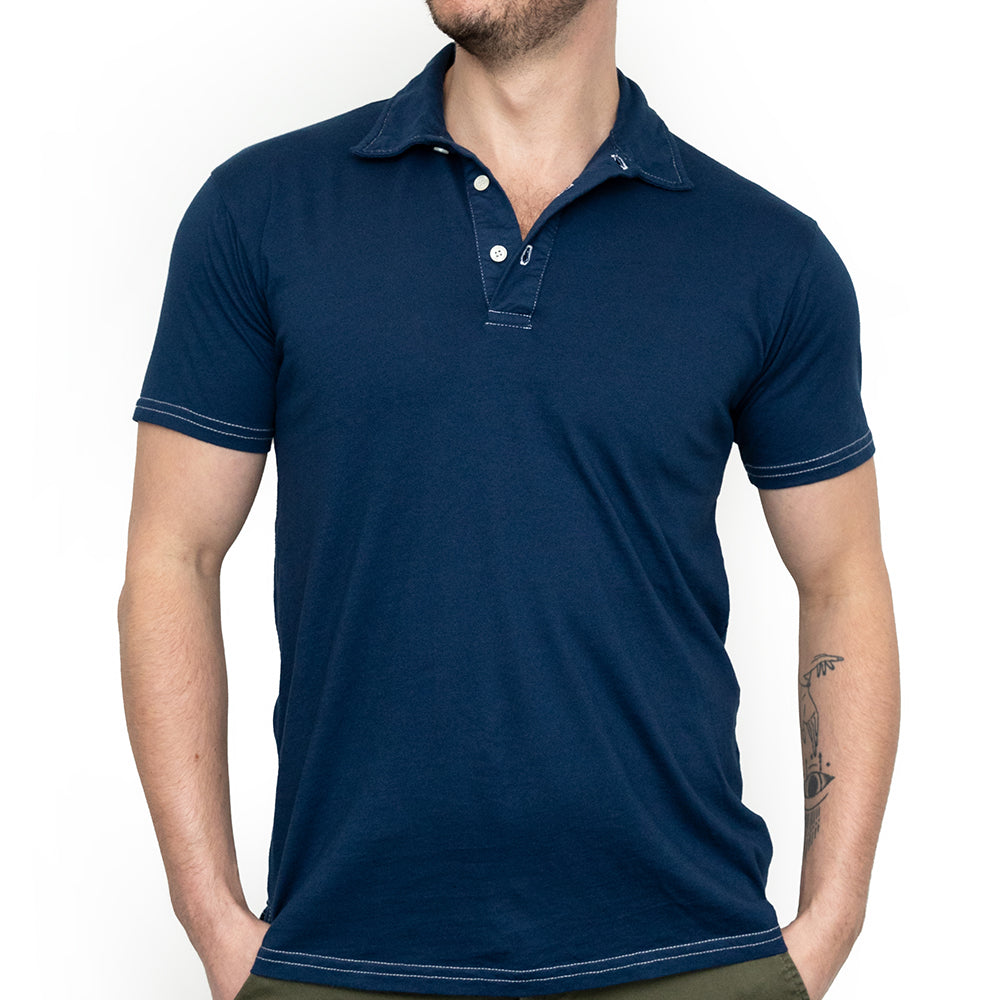 Organic Cotton Jersey Polo Shirt in Officer Blue