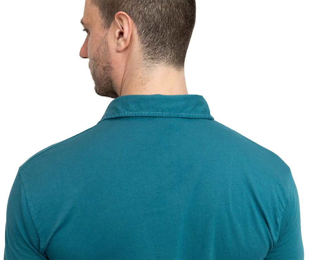 Organic Cotton Jersey Polo Shirt in Teal Blue