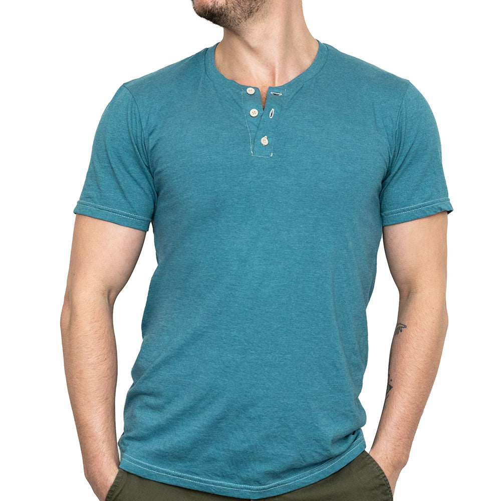 Short Sleeve Henley Tee in Teal Blue