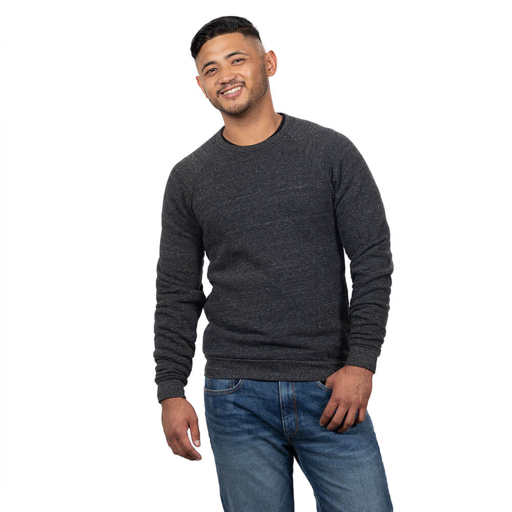 Charcoal Grey Marled Raglan Crewneck Sweatshirt - Made in USA