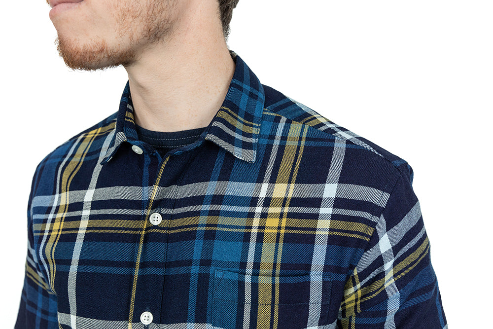 GARRETT Long Sleeve Shirt in Navy Cobalt Gold Check