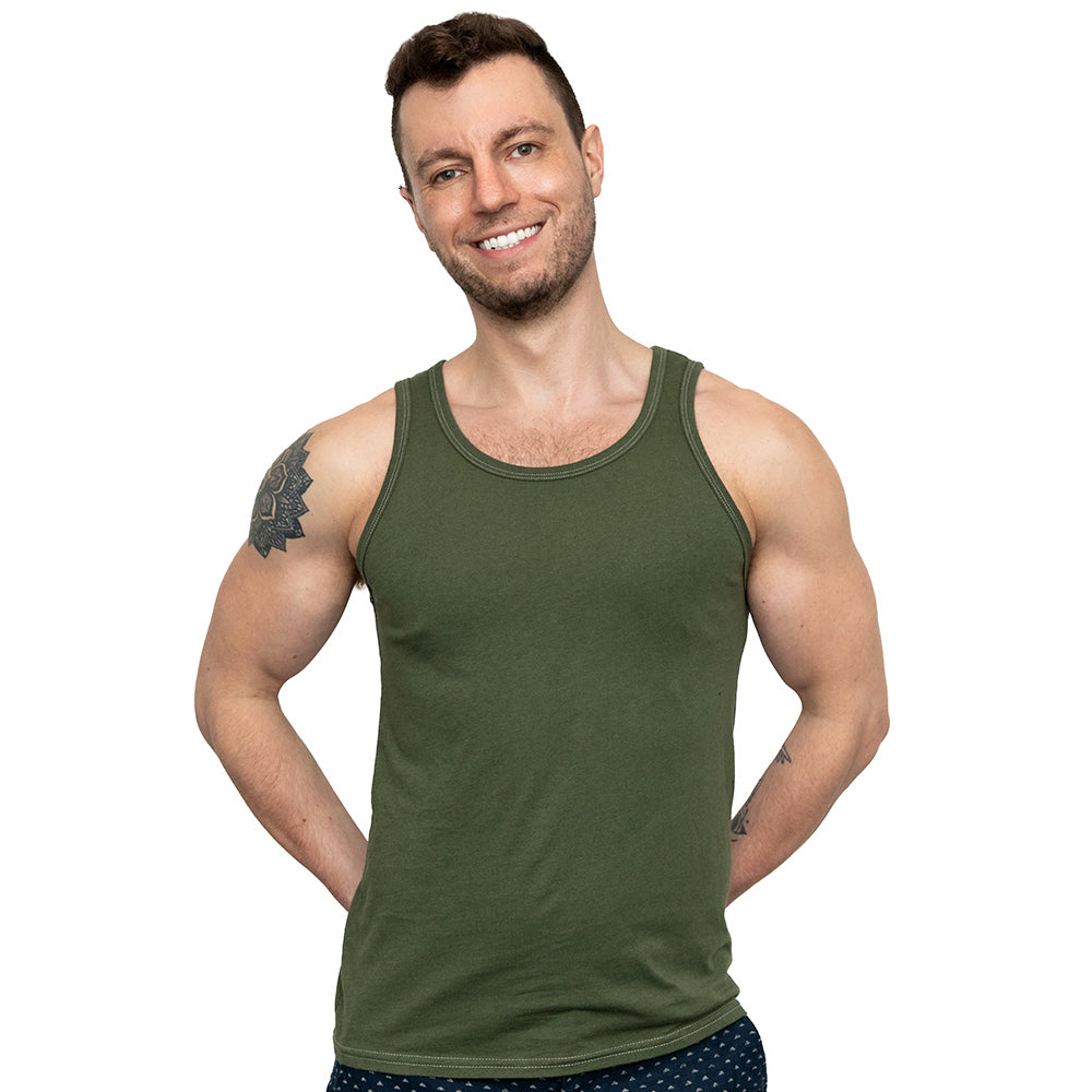 The &quot;Bruiser&quot; Cotton Tank Top in Dark Army Green