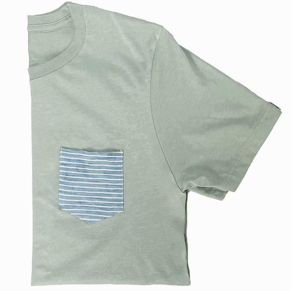 Acadia Green With Blue &amp; White Indigo Stripe Pocket T-Shirt