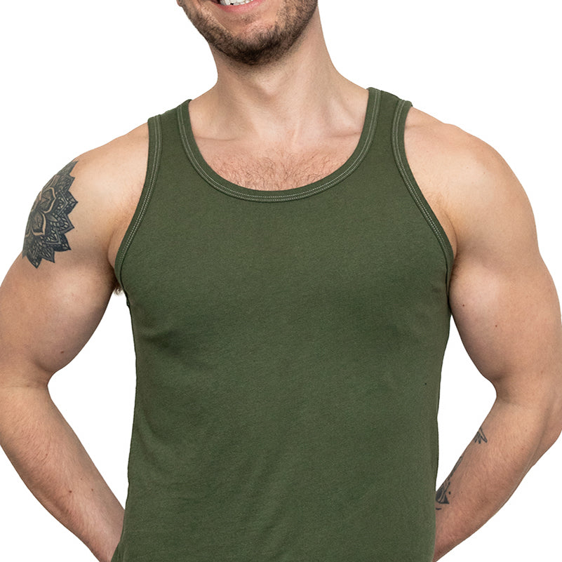 The &quot;Bruiser&quot; Cotton Tank Top in Dark Army Green