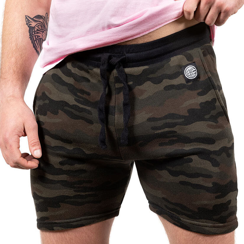 Olive Green Camouflage Hugger Sweat Shorts - Made In USA