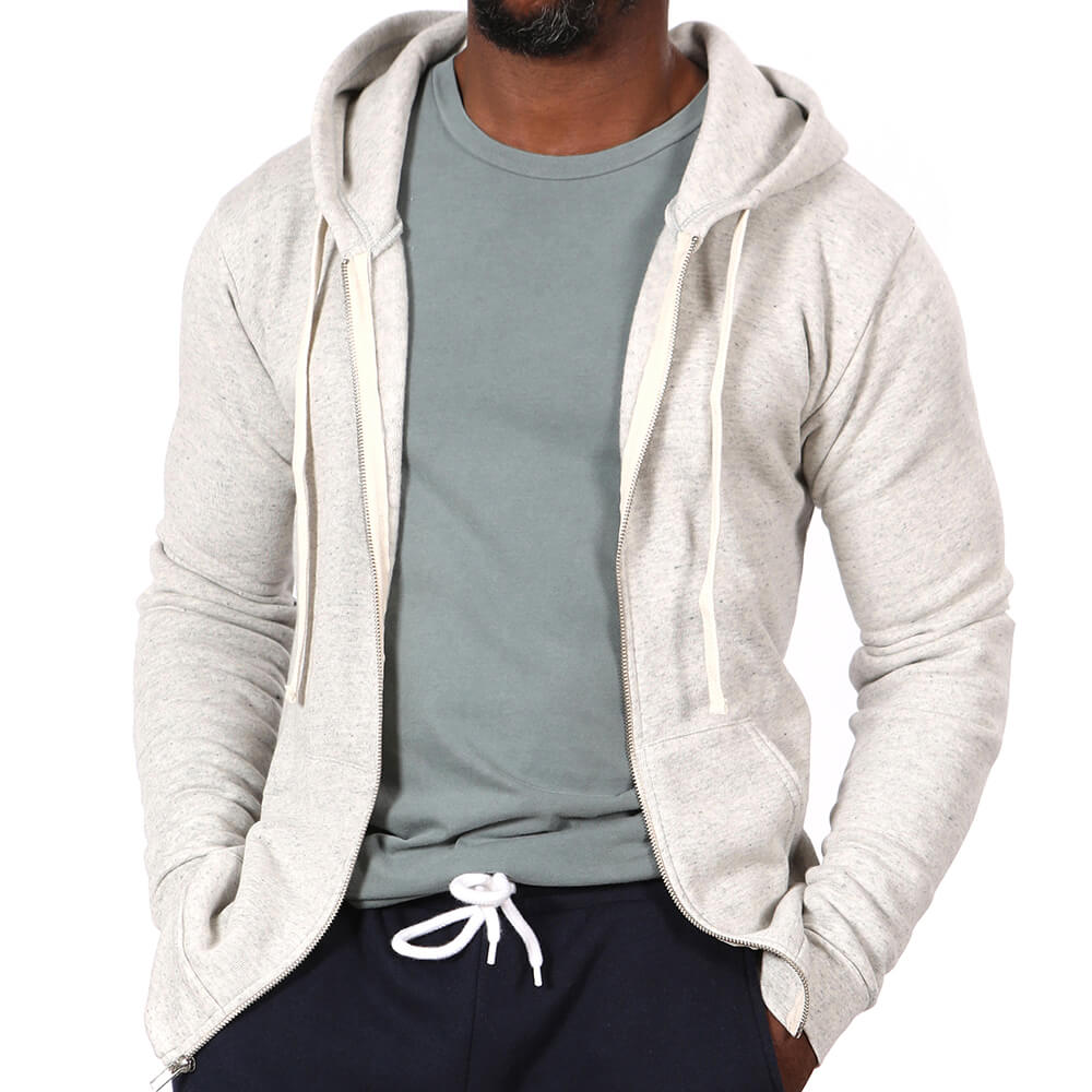 White Heather Salt Pepper Full Zip Hoodie