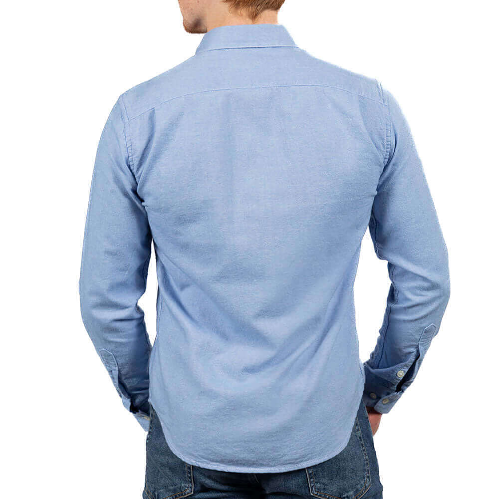 MICKEY Brushed Cotton Long Sleeve Shirt in Light Blue Melange