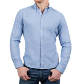 MICKEY Brushed Cotton Long Sleeve Shirt in Light Blue Melange