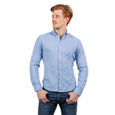 MICKEY Brushed Cotton Long Sleeve Shirt in Light Blue Melange