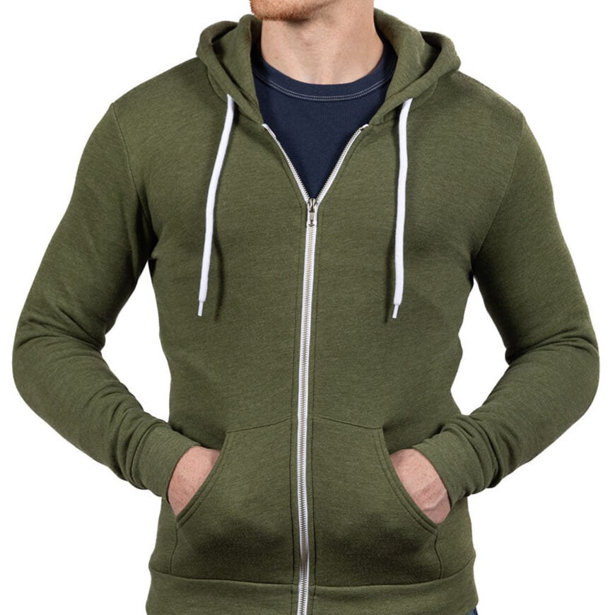 Army Green Heather Salt &amp; Pepper Full Zip Hoodie