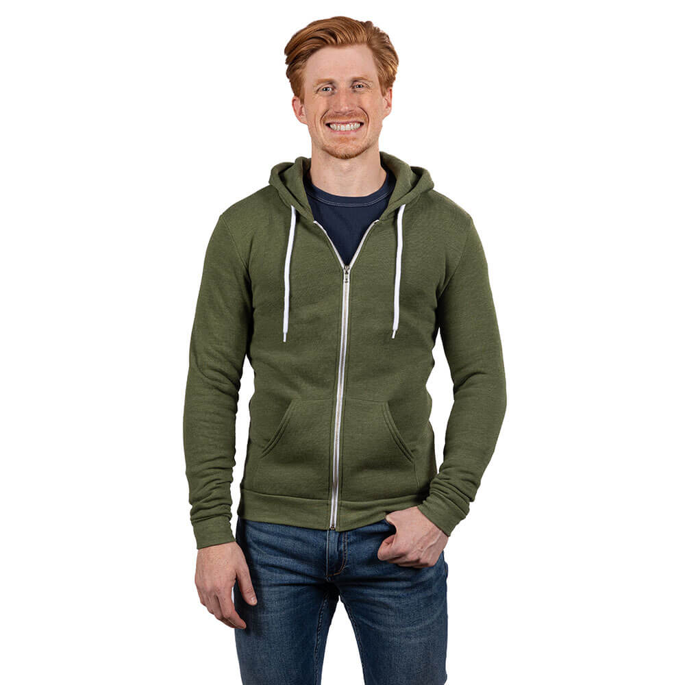 Army Green Heather Salt &amp; Pepper Full Zip Hoodie