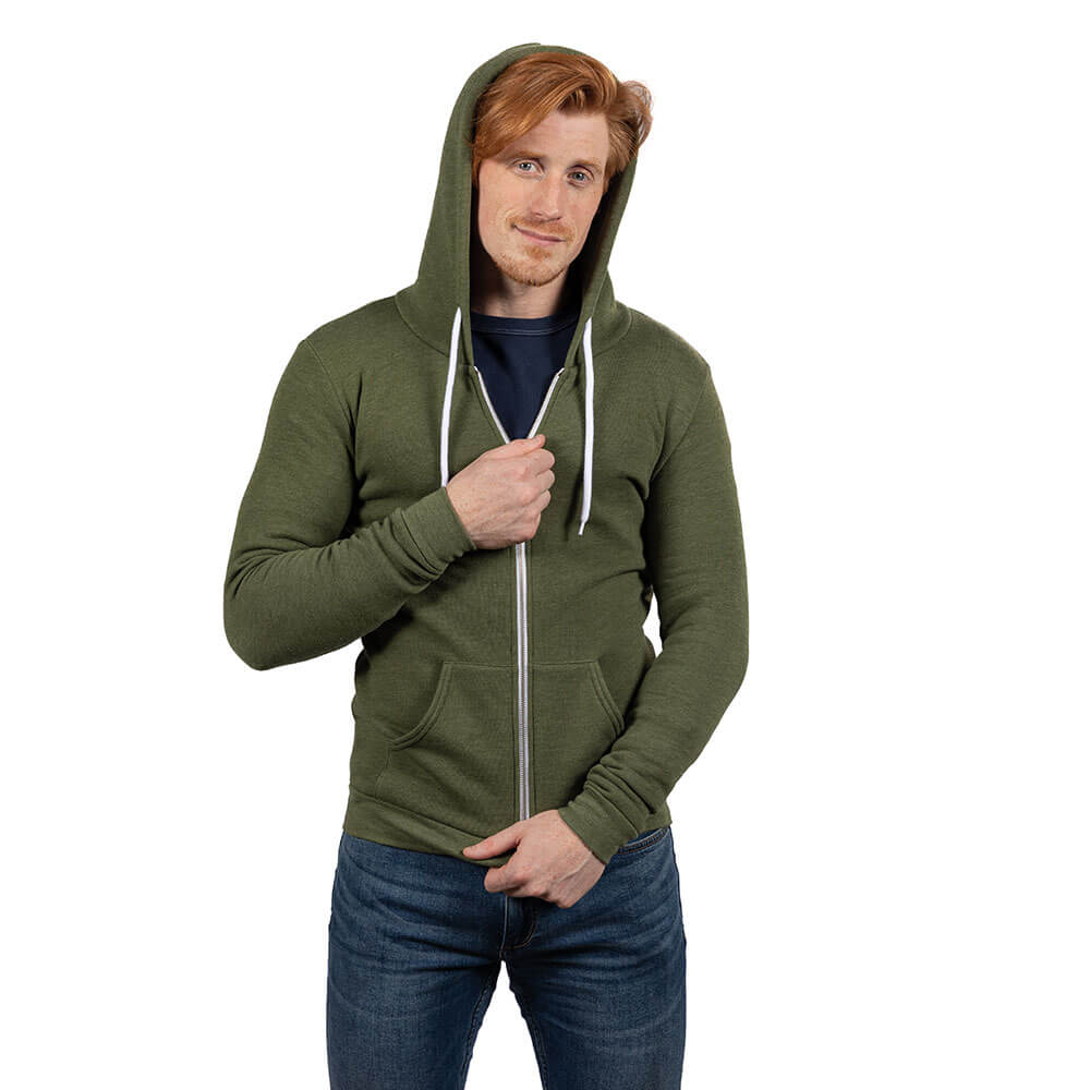 Army Green Heather Salt &amp; Pepper Full Zip Hoodie