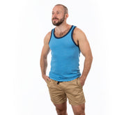 Aqua Blue & Navy Tri-Blend Varsity Tank Top