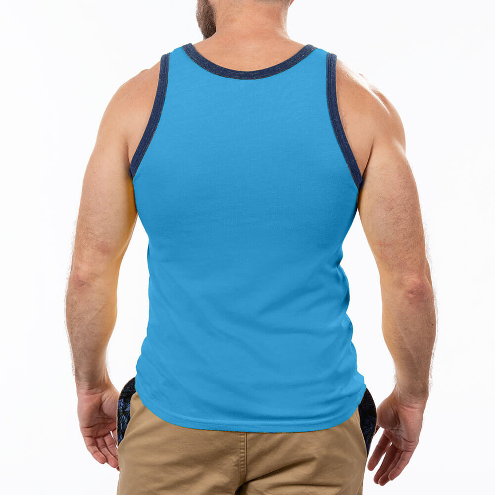 Aqua Blue &amp; Navy Tri-Blend Varsity Tank Top