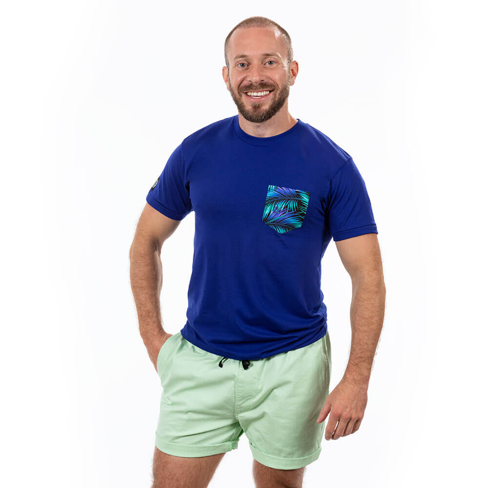 Royal Blue with Painted Palm Leaf Pocket T-Shirt